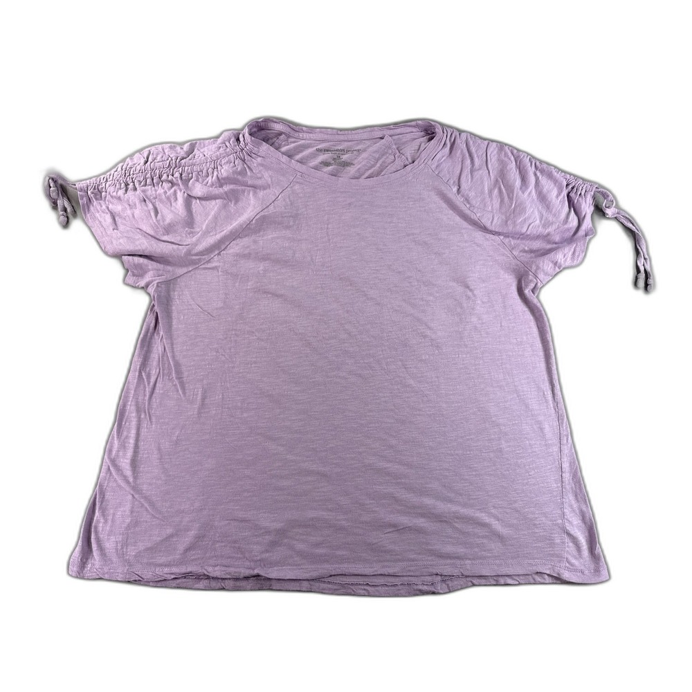 Sweatshirt Project Lavender Drawstring Top 1X Scoop Neck Short Sleeve Rayon Long